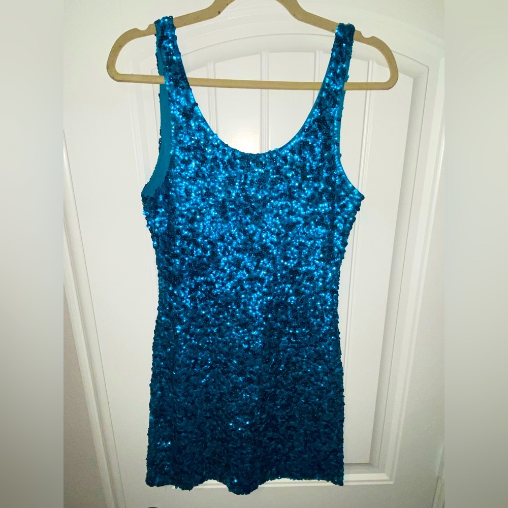 Blue sequin mini dress